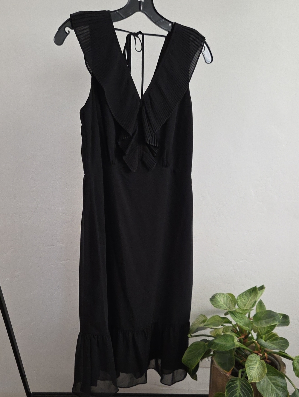 Sam Edelman | LBD Midi Dress with Pleated Ruffle V-Neck